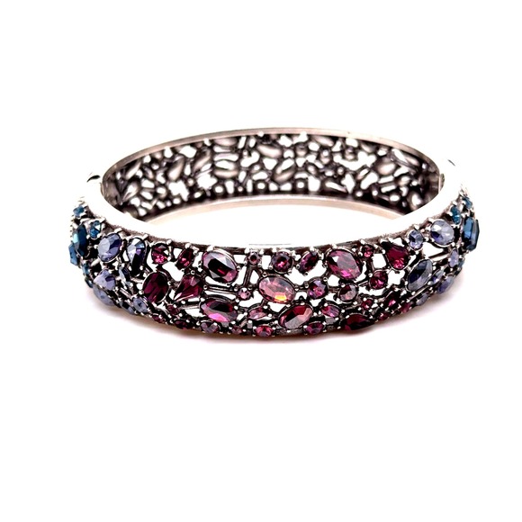 Brighton Jewelry - Brighton One Love Bangle Bracelet Silver Plated Multi Color Crystal Hinged Cuff